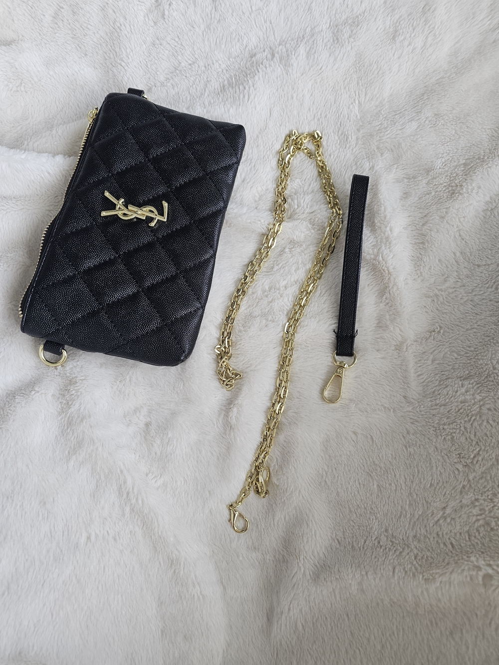 Black Quilted Leather Crossbody with Gold Emblem - Picture 3 of 10